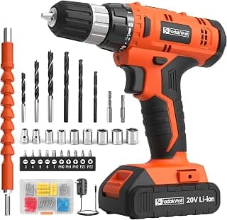 FADAKWALT Cordless Drill Set, 20V Electric Power Drill with Battery And Charger, Torque 30N, 21+1 Torque Setting, 3/8-Inch Keyless Chuck, Driver Bits Kit, with LED Electric Drill Set. (Orange)
