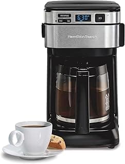 Hamilton Beach FrontFill 12 Cup Programmable Drip Coffee Maker | Regular & Bold Brew Options | Auto Pause and Pour | Glass Carafe | Black with Stainless Accents | 46310