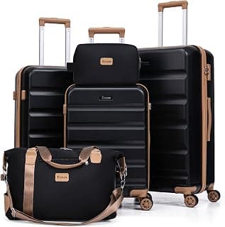 Luggage Sets 5 Piece, Lightweight Durable Hardshell Black, 20/24/28"