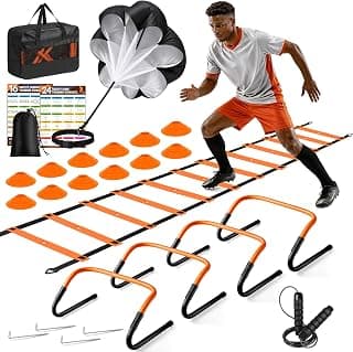 Agility Ladder, Soccer Football Training Equipment Agility & Speed Training | 20ft Ladder,4 Adjustable Hurdles, Parachute, Cones & Jump Rope, Basketball Football Accessories football gear