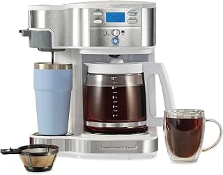 Hamilton Beach 2-Way Programmable Coffee Maker & Single Serve Coffee Maker | 12 Cup Glass Carafe | White with Stainless Steel Accents | 49933