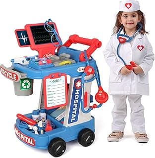 Liberry Toddlers Doctor Kit Toy for Girls Boys Ages 2 3 4 5, Blue | Kids Doctor Playset with Cart, Costume & Stethoscope, Role Play, Pretend Play Medical Toys, Birthday Gift