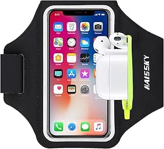 HAISSKY Running Armband with Earphone Pouch Fits Phones up to 6.9" | Cell Phone Armband for iPhone, Water Resistant & Breathable Sports Phone Holder & Zipper Pocket Car Key Holder for Jogging