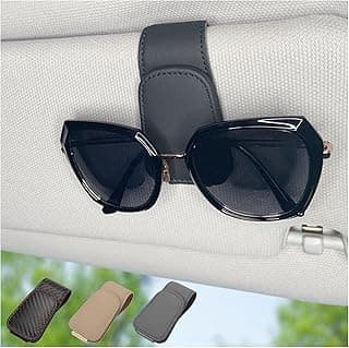 Magnetic Leather Sunglass Holder for Car, Eyeglasses Clip for Visor(Black) | Fits Different Size Eyeglasses, Securely Clips Sunglasses on Car Visor, Car Interior Accessories