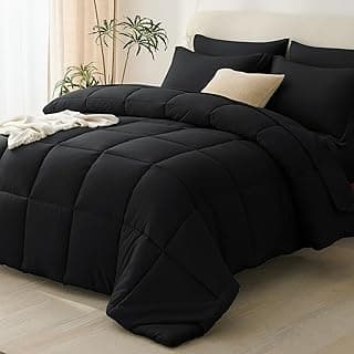 CozyLux Queen Comforter Set, 7-Piece Bed in a Bag, Black | OEKO-TEX Certified, Box-Stitched Design, 240 GSM Down Alternative Fill, All-Season Comfort, Sheets, Pillowcases & Shams
