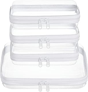 4 pcs Clear Zipper Pouches,Hard Shell Zipper Case | Toiletry Bag for Travel, CLear Diaper Bag, Toiletry Pouch, Travel Organizer, Cosmetic Bag,Toy Storage Bins (M+3S)