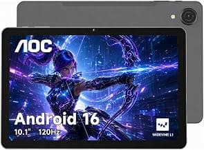 AOC 10 Inch Tablet Android 16, 120Hz IPS High Brightness HD Display, 8-Core Processor, Widevine L1 HD Streaming, 4GB RAM 128GB Storage (1TB Expand), 6000mAh Battery, WiFi, Face ID, Metal Body, Gray