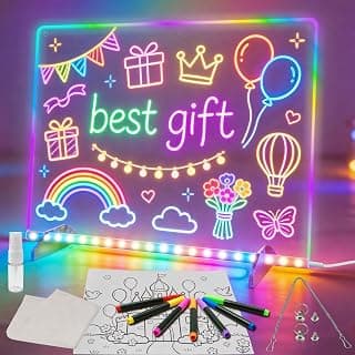 Led Note Board with Colors,16''Drawing Tablet,6 Modes & 8 Colors Light Up Drawing Board,Kids Toy with 13 Light Effects,Birthday Holiday Day Gifts for Girls & Boys Age 3+,Tracing Book(White)