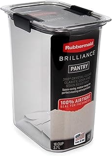 Rubbermaid Brilliance 16-Cup Airtight Food Storage Container with Lid Clear/Grey - optimal for pantry organization flour sugar and food storage