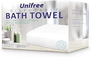Unifree Disposable Bath Towels 丨Camping Towel I Gym Towel I Barber Towel 20 Count, Individually Packed, Large Size 27.5 by 55 inches (27.5“x55”)