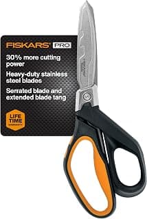 Fiskars Pro PowerArc Shop Shears, Heavy Duty Stainless Steel Scissor, Industrial Grade Tool for Building and Construction, 10 in, Orange/Black