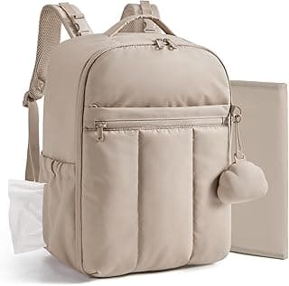BAGSMART Diaper Backpack with Insulated Pockets & Changing Pad, Camel