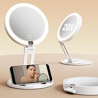Travel Makeup Mirror with Lights (Gen 3) - 20X/1X Dual Sided Magnifying Mirror - 3 Color Lighting, CRI 95+, Rechargeable - Portable Mirror for Desk & Travel