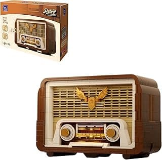 PANTASY Retro Radio Building Set with Light and Moving Tuning Knob | Vintage Radio Model with Phone Amplifier Mode, Type-C Power and Detailed Electronic Interior for Adult Display