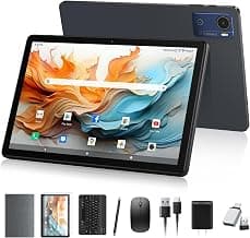 10.1 Inch Android 16 Tablet, 12GB + 64GB, 2 in 1 Tablets with Keyboard | Octa-Core Processor, 512GB Expand, 5+13MP Camera, 7000mAh Battery, AI Gemini, GPS, Bluetooth 5.0, 5G WiFi, Mouse, Gray Case