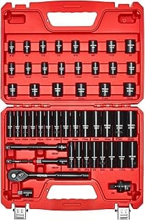 VEVOR 3/8" Drive Impact Socket Set, 50-Piece, Deep & Shallow Kit | SAE (5/16" to 3/4") & Metric (8-22 mm), 6 Point, CR-V, Ratchet Handle, Extension Bars, Universal Joint, Reducer, Adapter