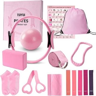 Pilates Kit with Yoga Block, Home Workout Set for Women | Full-Body Toning, High-Resistance Bands, Fiberglass Ring, Beginner's Guide, Portable Bag, for Home Gym