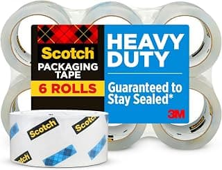 Scotch Heavy Duty Shipping Packing Tape, Clear, Shipping and Packaging Supplies, 1.88 in. x 54.6 yd., 6 Tape Rolls