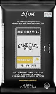Game Face Antibacterial Warrior Wipes - Hand & Surface Disinfecting Wipes | 20 Count Pack XL Size | Compostable Wipe, Naturally Formulated | Leaves Skin Feeling Fresh & Clean | Cucumber & Lime Scent