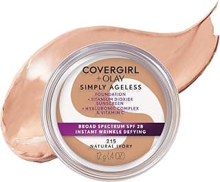 COVERGIRL Simply Ageless Instant Wrinkle Defying Foundation, SPF 28, Hyaluronic Complex & Vitamin C - 215 Natural Ivory, Pack of 1
