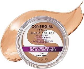 COVERGIRL Simply Ageless Instant Wrinkle Defying Foundation, SPF 28, Hyaluronic Complex & Vitamin C - 255 Soft Honey, Pack of 1