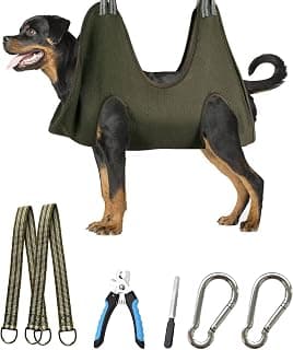 Kkiimatt 10 in 1 Dog Grooming Hammock Harness with Nail Clippers/Trimmer, Nail Hammock for Trimming, Grooming Sling Hange Holder for Extra Large Dogs (XXL/Under 120lb, Khaki Green)