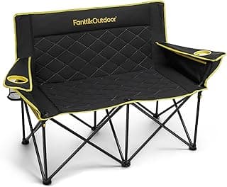 FanttikOutdoor Zeta L11 Duo Pro Double Camping Chair, 2 Person Portable Folding Couch, Up to 600 lbs, High Strength Loveseat with Cup Holder & Carry Bag for Travel, Patio, Games, BBQ, Backyard, Black