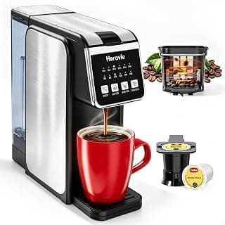 Horavie Single Serve Coffee Maker with Built-in Grinder | 6-16oz Single Cup for Whole Beans, Grounds, K Pod, Grind and Brew Coffee Maker with 47oz Water Tank, Descaling Alert, Black