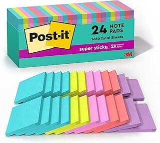 Post-it Super Sticky Notes, 3 x 3 in, Supernova Neons, 24 Pads | School Supplies and Office Supplies, 2X the Sticking Power
