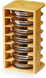 SpaceAid Bamboo Tumbler Lid Organizer for Kitchen Cabinet, Water Bottle Lid Organizer for Cabinet Organization, Cup Mini Lids Organizers Storage Holder for Cupboard Coffee (7-Tier)