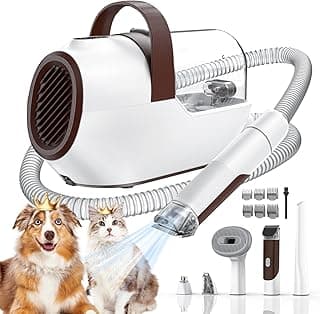 Dog Grooming Vacuum, Dog Grooming Kit with Pet Clipper Nail Grinder, 3 Suction Modes Dog Brush Vacuum with 6 Pet Grooming Tools(Nut Brown)