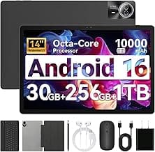 URAO Tablet|14 inch Android 16 Tablet|30GB RAM 256GB ROM |1920 * 1200 IPS FHD|10000mAh 30W Fast Charging|Octa-core Processor|Wi-Fi 6, BT 5.4|Dual Camera with Gemini AI|Keyboard|Stylus|Case|Headphone