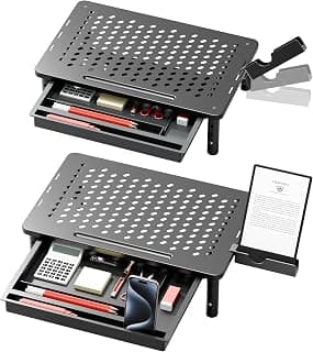 Computer Monitor Stand Riser with Storage, 3 Height Adjustable Laptop Desktop Monitor Stand with Drawer, Metal Short Printer Table, Stand Riser for Desk, Office Desk Organizers and Accessories, 2 Pack
