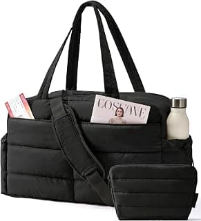 BAGSMART Gym Bag for Women, 2-PC Puffer Travel Duffle Bag Carry On Tote Bag