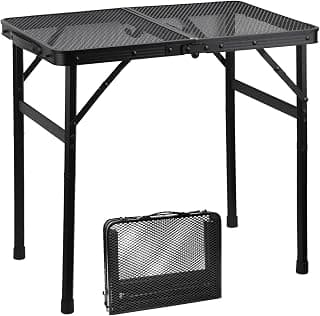 Gawerk Folding Portable Camping Grill Table, Lightweight Adjustable Height Metal Aluminum Picnic Table with Heat-Resistant Mesh Top for Outdoor, Barbeque, Camping & Travel, 24" x 16", Black