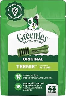 Greenies Teenie Original Natural Dental Dog Treats, Chicken, 43 Count | Vet-recommended, cleaner teeth after 28 days, cleans to gumline, for dogs 5-15 lbs, original chicken flavor