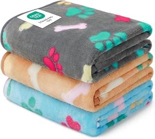 Luciphia 1 Pack 3 Blankets Fluffy Premium Fleece Pet Blanket Flannel Paw Printed Throw for Dog Cat(Small 23x16'', Grey/Brown/Blue)