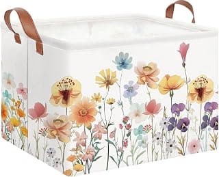 NTAOHAMPER Boho Flower Nursery Basket ,Fall Wildflower Storage Bin with Handles for Your Baby and Lover to Load Your Love into it(Flower)