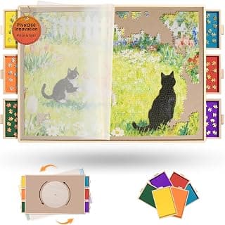 Join&Joy 1500 Piece Puzzle Board Pro, with 6 Drawers & Cover, 34"x25" | Sort-Wise Colorful Felt Drawers, Wooden Rotating Jigsaw Puzzle Table,Birthday Gifts for Mom