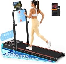 Foldable Walking Pad Treadmill with Auto Incline 12% & Handle Bar 5-Level