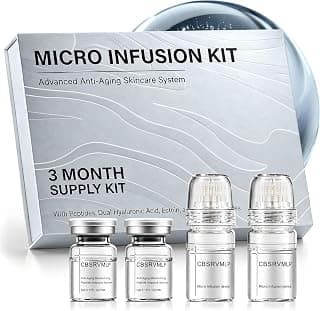 Micro Infusion System for Face, 0.25mm Cosmetic Surface Tip Serum Applicator Kit with Peptide & Hyaluronic Acid, Hydrating Glow Care Set for Smooth-Looking Skin, 3 Month Supply