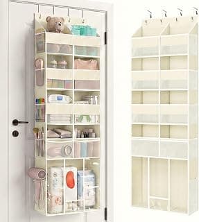 Yecaye Over the Door Organizer 5-Shelf, Behind the Door Storage 80lbs Capacity with Extra Large Pocket, Back of Door Organizer and Storage for Baby Nursery Bedroom Dorm Bathroom RV, Beige
