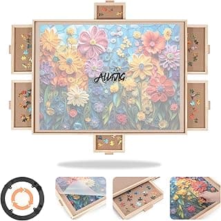 ALL4JIG 2000 Pieces Rotating Puzzle Board with 6 Drawers and Cover,28.50"x40.16"Portable Wooden Jigsaw Puzzle Table for Adults,Lazy Susan Spinning Puzzle Boards Gift for mom,Surface for Lego Building