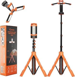 Saker Portable Camping Light with Stand 12000mAh 73.2" Work Light LD10 | 3200 Lumen,with Bag, Adjustable Height,Rechargeable,4 Lighting Modes, for Garage, Outdoor, Emergency Power Outages, Fishing