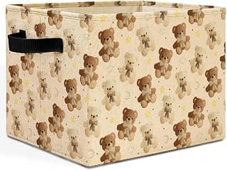 Bear Kids Room Storage Bins Box with Handles, Moon and Star Cloud Bears Laundry Basket Hamper Collapsible Clothes Toys Organizer for Kids Girls Bedroom Bathroom Nursery