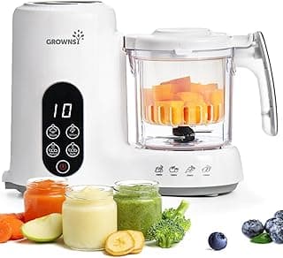 Grownsy Baby Food Maker, Steamer & Blender Baby Food Processor, White | BPA-Free Elevated Steam Basket, Healthy Homemade Baby Food Purees, Starting Solids & BLW, Baby Feeding Essentials, 6+ Months