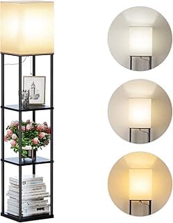 SUNMORY Floor Lamp with Shelves, Standing Lamps for Living Room, Black | 3 CCT LED Bulb Include, 4-Tier Display Bookshelf, 63" Tall Corner Shelf Lamp, Modern Style for Bedroom, Office, Home Decor