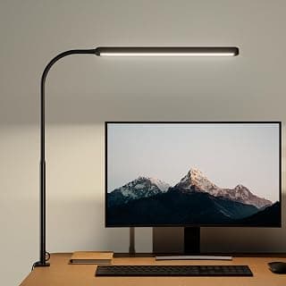 SUPERDANNY Eye-Caring LED Desk Lamp Work Lamp Office Lamp with Side Clamp | Black, Touch Control, 360° Flexible Gooseneck, 3 Modes Smooth Dimming, Memory Function, Adapter, Metal, for Home Office Dorm