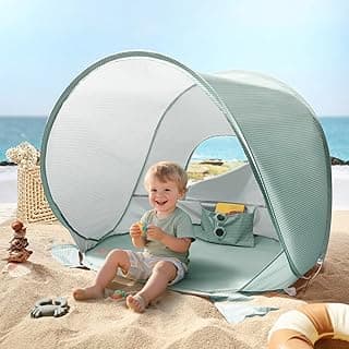 Tiny Land Baby Beach Tent, Pop Up Baby Tent with UPF 50+ Sun Protection | Portable Baby Beach Essentials, 35.4"x27.6"x31.5" Sun Shelter for Infants, Baby Outdoor Use, Pastel Aqua