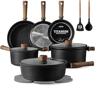 CAROTE 16pcs Pots and Pans Set, Nonstick Cookware Sets | Titanium Reinforced Coating, Scratch-Resistant, Easy to Clean, Even Heating, Induction Compatible, with Frying Pans Set
